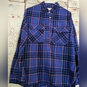 Womens OLD NAVY Blue Multi Plaid Boyfriend Shirt w/6-Button Front Ladies Sz Med